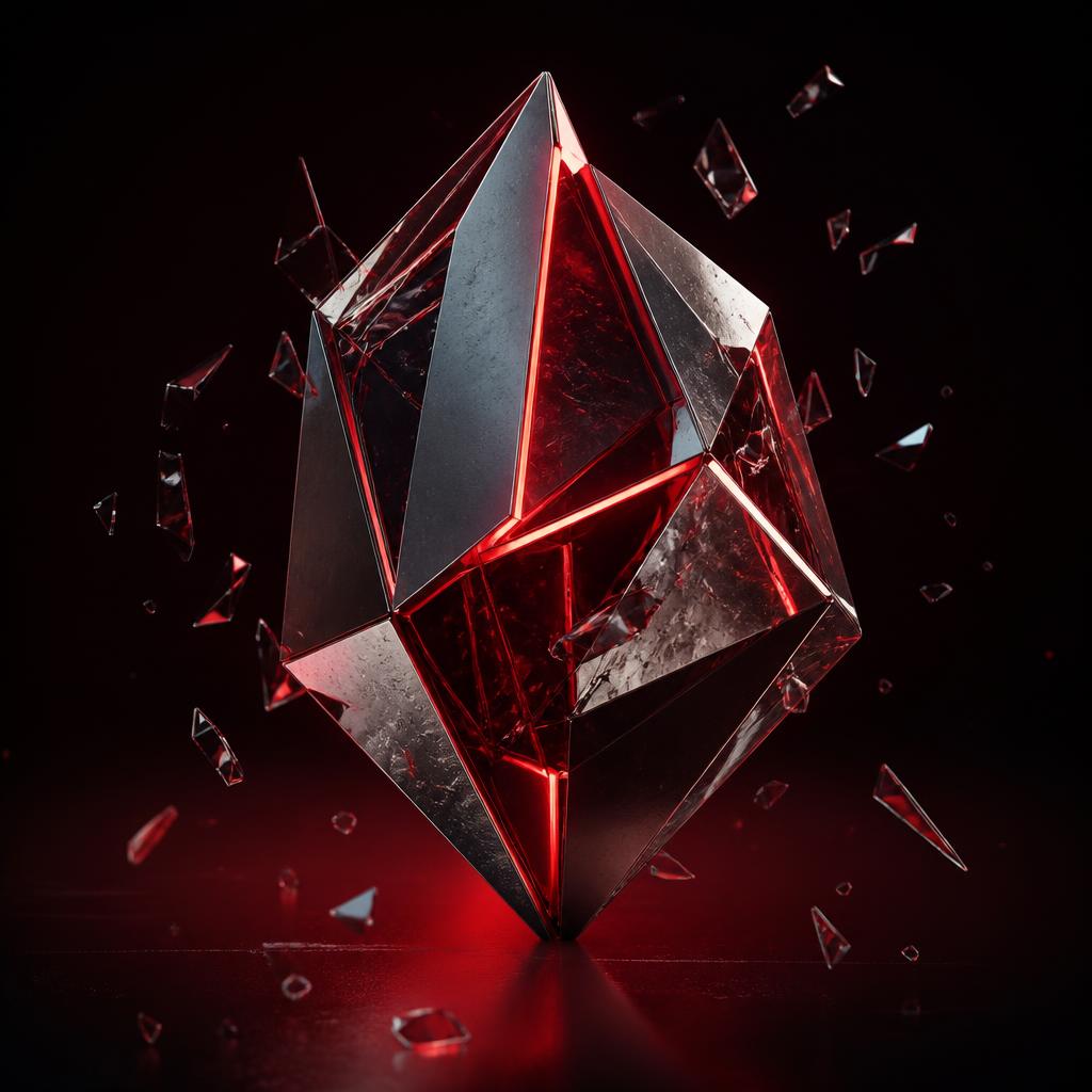 Abstract crystalline technology sculpture with crimson lighting